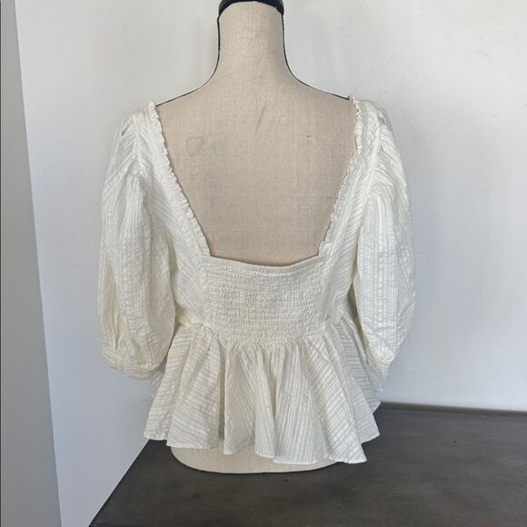 Free People Leave It To Me Babydoll Top Cotton in Ivory Square Neckline Size L - Picture 5 of 12